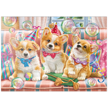 Darstellung des Puzzle Motivs puzzleplate Corgi Puppies at Birthday Party 1000 Puzzle