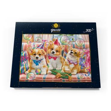 Darstellung des Puzzle Motivs Corgi Puppies at Birthday Party 200 Puzzle Schachtel Ansicht3