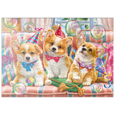 Darstellung des Puzzle Motivs puzzleplate Corgi Puppies at Birthday Party 200 Puzzle