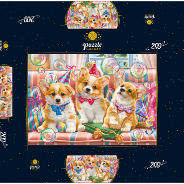 Darstellung des Puzzle Motivs Corgi Puppies at Birthday Party 200 Puzzle Schachtel 3D Modell