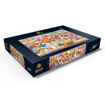 Darstellung des Puzzle Motivs Corgi Puppies at Birthday Party 500 Puzzle Schachtel Ansicht1