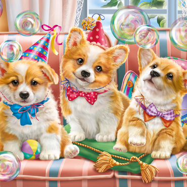 Darstellung des Puzzle Motivs Corgi Puppies at Birthday Party 500 Puzzle 3D Modell