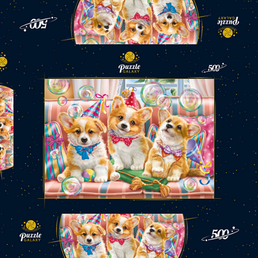Darstellung des Puzzle Motivs Corgi Puppies at Birthday Party 500 Puzzle Schachtel 3D Modell