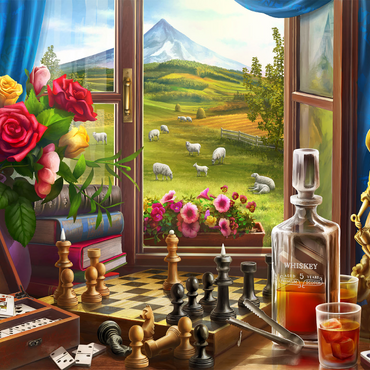 Darstellung des Puzzle Motivs Games in the Mountains 1000 Puzzle 3D Modell