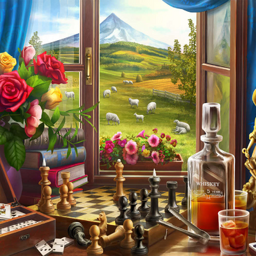 Darstellung des Puzzle Motivs Games in the Mountains 100 Puzzle 3D Modell