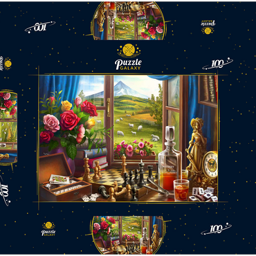 Darstellung des Puzzle Motivs Games in the Mountains 100 Puzzle Schachtel 3D Modell