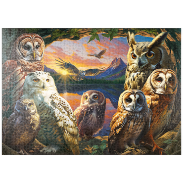 Darstellung des Puzzle Motivs puzzleplate Owls at Sunset 1000 Puzzle