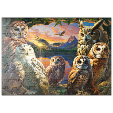 Darstellung des Puzzle Motivs puzzleplate Owls at Sunset 100 Puzzle