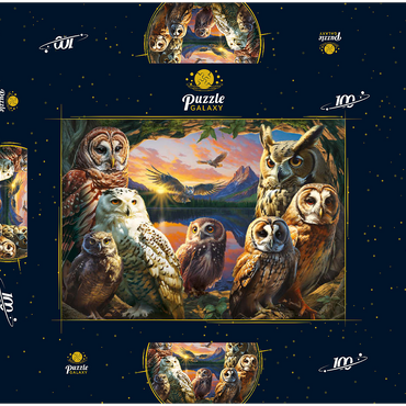 Darstellung des Puzzle Motivs Owls at Sunset 100 Puzzle Schachtel 3D Modell