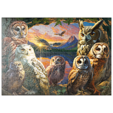 Darstellung des Puzzle Motivs puzzleplate Owls at Sunset 200 Puzzle
