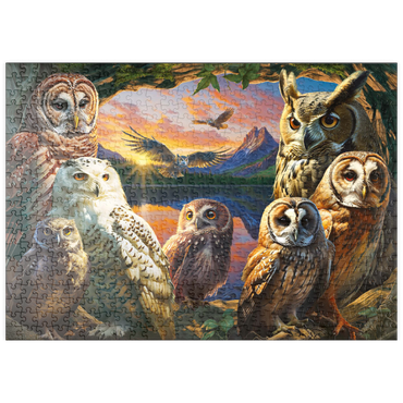 Darstellung des Puzzle Motivs puzzleplate Owls at Sunset 500 Puzzle