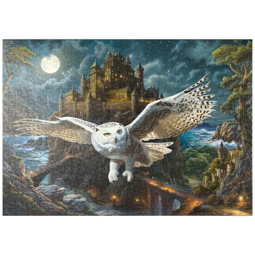 Darstellung des Puzzle Motivs puzzleplate Magic Owl and Castle 1000 Puzzle