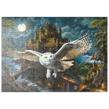 Darstellung des Puzzle Motivs puzzleplate Magic Owl and Castle 100 Puzzle