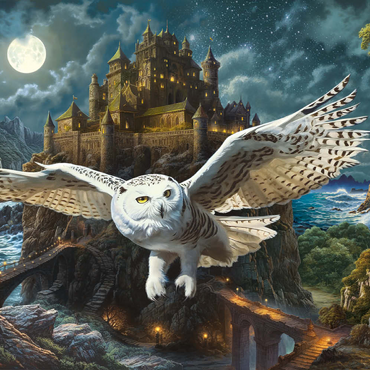 Darstellung des Puzzle Motivs Magic Owl and Castle 100 Puzzle 3D Modell