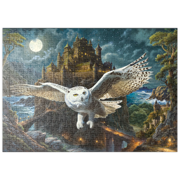 Darstellung des Puzzle Motivs puzzleplate Magic Owl and Castle 500 Puzzle