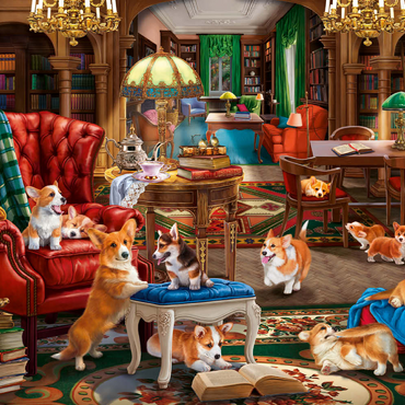 Darstellung des Puzzle Motivs Corgi in the Library 100 Puzzle 3D Modell