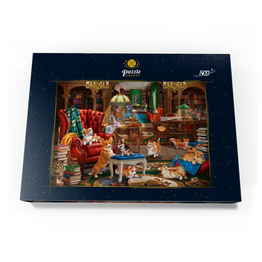 Darstellung des Puzzle Motivs Corgi in the Library 500 Puzzle Schachtel Ansicht3