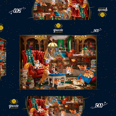 Darstellung des Puzzle Motivs Corgi in the Library 500 Puzzle Schachtel 3D Modell