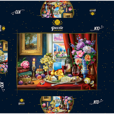 Darstellung des Puzzle Motivs Still Life With Wine 100 Puzzle Schachtel 3D Modell