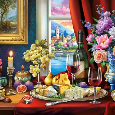 Darstellung des Puzzle Motivs Still Life With Wine 500 Puzzle 3D Modell