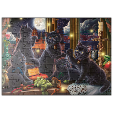 Darstellung des Puzzle Motivs puzzleplate Black Kittens & Fireflies 100 Puzzle