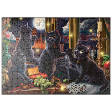 Darstellung des Puzzle Motivs puzzleplate Black Kittens & Fireflies 200 Puzzle