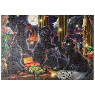 Darstellung des Puzzle Motivs puzzleplate Black Kittens & Fireflies 500 Puzzle