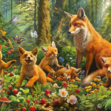 Darstellung des Puzzle Motivs Fox Family 100 Puzzle 3D Modell