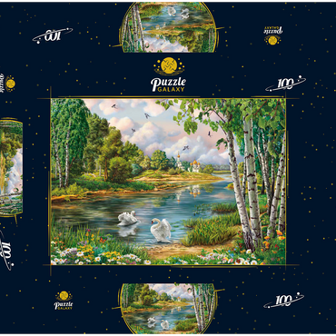 Darstellung des Puzzle Motivs Village Landscape 100 Puzzle Schachtel 3D Modell