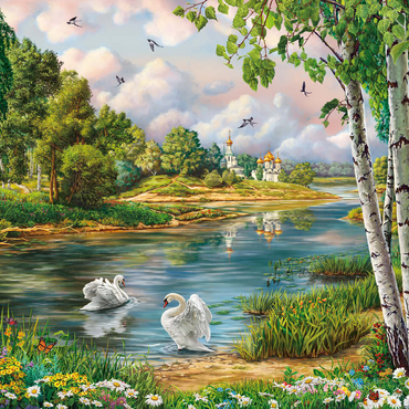 Darstellung des Puzzle Motivs Village Landscape 500 Puzzle 3D Modell