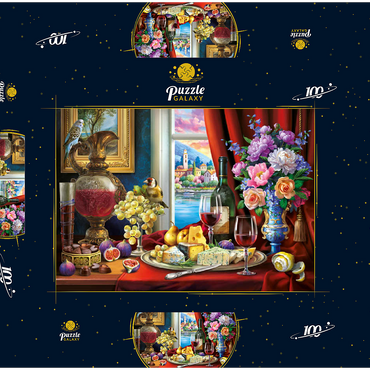 Darstellung des Puzzle Motivs Still Life & Wine 100 Puzzle Schachtel 3D Modell