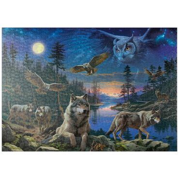 Darstellung des Puzzle Motivs puzzleplate Night Wolves & Owls 1000 Puzzle