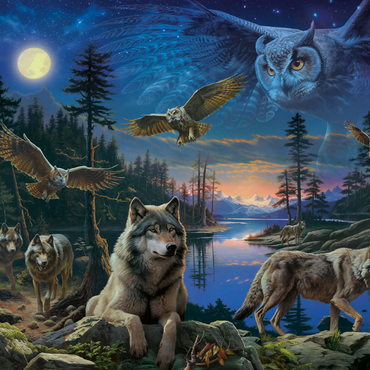 Darstellung des Puzzle Motivs Night Wolves & Owls 1000 Puzzle 3D Modell