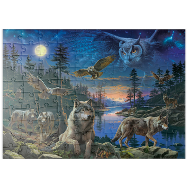 Darstellung des Puzzle Motivs puzzleplate Night Wolves & Owls 100 Puzzle
