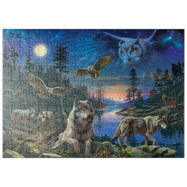 Darstellung des Puzzle Motivs puzzleplate Night Wolves & Owls 200 Puzzle