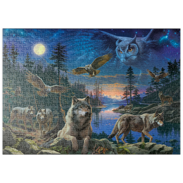 Darstellung des Puzzle Motivs puzzleplate Night Wolves & Owls 500 Puzzle