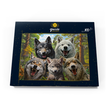 Darstellung des Puzzle Motivs Wolf Selfie 100 Puzzle Schachtel Ansicht3
