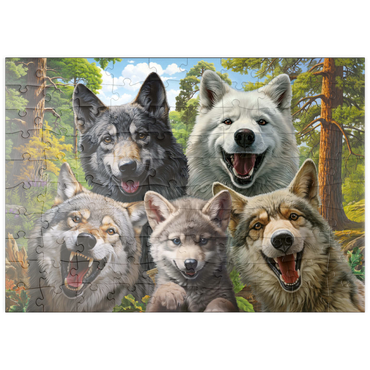 Darstellung des Puzzle Motivs puzzleplate Wolf Selfie 100 Puzzle