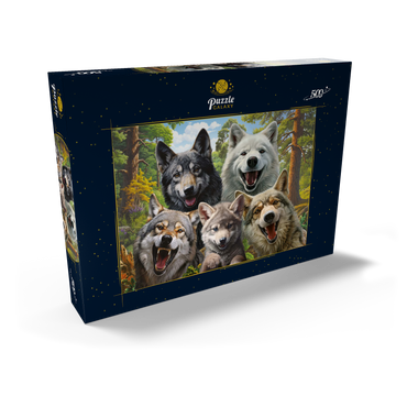 Darstellung des Puzzle Motivs Wolf Selfie 500 Puzzle Schachtel Ansicht2