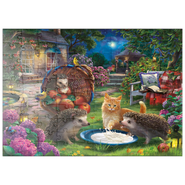 Darstellung des Puzzle Motivs puzzleplate Hedgehogs & Kitten 100 Puzzle