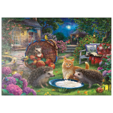 Darstellung des Puzzle Motivs puzzleplate Hedgehogs & Kitten 500 Puzzle