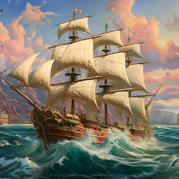 Darstellung des Puzzle Motivs Sailboat At Dawn 1000 Puzzle 3D Modell