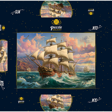 Darstellung des Puzzle Motivs Sailboat At Dawn 100 Puzzle Schachtel 3D Modell