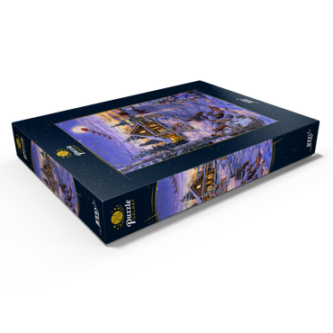 Darstellung des Puzzle Motivs Schneemann begrüßt den Weihnachtsmann 1000 Puzzle Schachtel Ansicht1