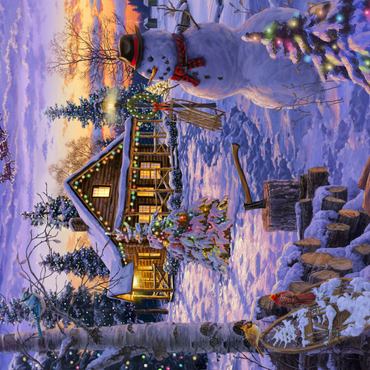 Darstellung des Puzzle Motivs Schneemann begrüßt den Weihnachtsmann 1000 Puzzle 3D Modell