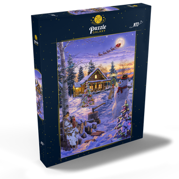 Darstellung des Puzzle Motivs Schneemann begrüßt den Weihnachtsmann 100 Puzzle Schachtel Ansicht2