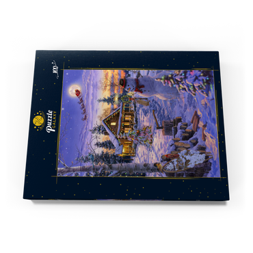 Darstellung des Puzzle Motivs Schneemann begrüßt den Weihnachtsmann 100 Puzzle Schachtel Ansicht3