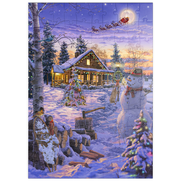 Darstellung des Puzzle Motivs puzzleplate Schneemann begrüßt den Weihnachtsmann 100 Puzzle