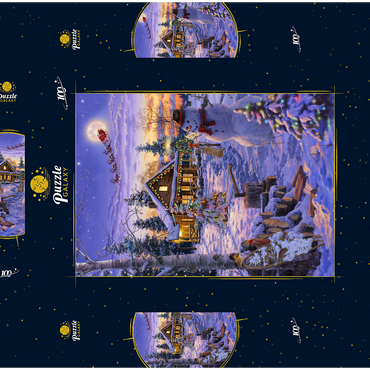 Darstellung des Puzzle Motivs Schneemann begrüßt den Weihnachtsmann 100 Puzzle Schachtel 3D Modell
