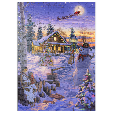 Darstellung des Puzzle Motivs puzzleplate Schneemann begrüßt den Weihnachtsmann 200 Puzzle